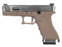 Pistol airsoft R17 Gen4 T5, receptor argintiu, țeavă argintie - TAN [WE]