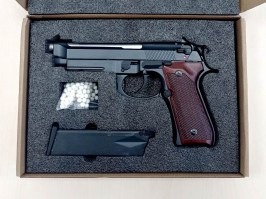 Pistol airsoft M9A1, cu gaz (GBB) - Negru, mâner din lemn real - UNFUNCTIONAL [Snow Wolf]