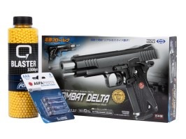 Pachet: Pistol Airsoft Combat Delta, EBB + 3000 BBs + 4 baterii [Tokyo Marui]