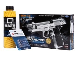 Pachet: Pistol electric Airsoft M92F argintiu militar,, EBB + 3000 BBs + 4 baterii [Tokyo Marui]