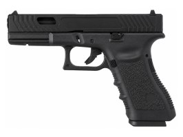 Pistol Airsoft EC-1104 cu glisieră metalică, alimentat cu gaz, cu recul (GBB) – negru [E&C]