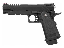Pistol Airsoft EC-2104 cu glisier metalic, alimentat cu gaz, cu sistem blowback (GBB) – negru [E&C]