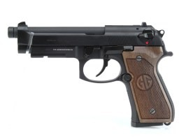 Pistol airsoft GPM92 GP2, complet metalic, gaz blowback (GBB) - Grip din lemn de nuc [G&G]