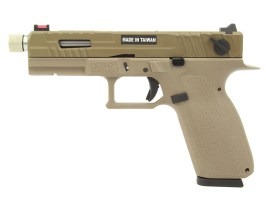 Pistol airsoft KP-13F, țeava cu filet, full auto (GBB) - TAN [KJ Works]