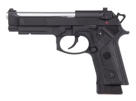 Pistol airsoft M9 A1, full metal, CO2 blowback - Negru, țeava argintie [KJ Works]