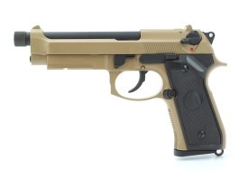 Pistol airsoft M9 A1, țeava cu filet, complet metalic, gaz blowback - TAN [KJ Works]