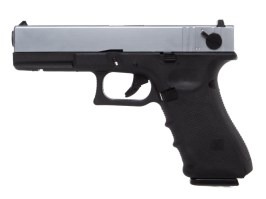 Pistol airsoft EU8, rafală, glisieră metalică, Gaz blowback - Argintiu/Negru [Raven]