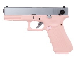 Pistol airsoft EU8, rafală, glisieră metalică, Gaz blowback - Argint/Roz [Raven]