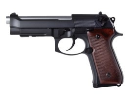 Pistol airsoft M9A1, cu gaz (GBB) - Negru, mâner din lemn adevărat [Snow Wolf]