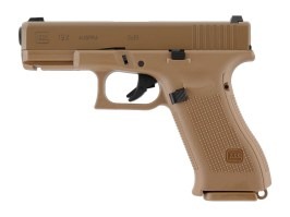 Pistol airsoft Glock 19X, glisieră metalică, gaz blowback - Coyote [UMAREX]