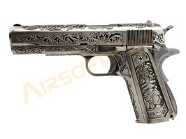 Airsoft pistol M1911 - gravat, versiune argintie, gaz blowback, full metal [WE]