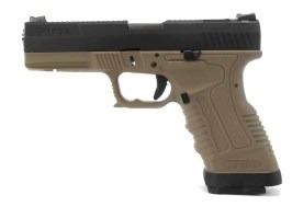 Pistol airsoft GP1799 T2 - GBB, glisieră metal neagră, cadru TAN, țeavă argintie [WE]