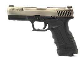 Pistol airsoft GP1799 T7 - GBB, glisieră metalică argintie, cadru negru, țeavă argintie [WE]